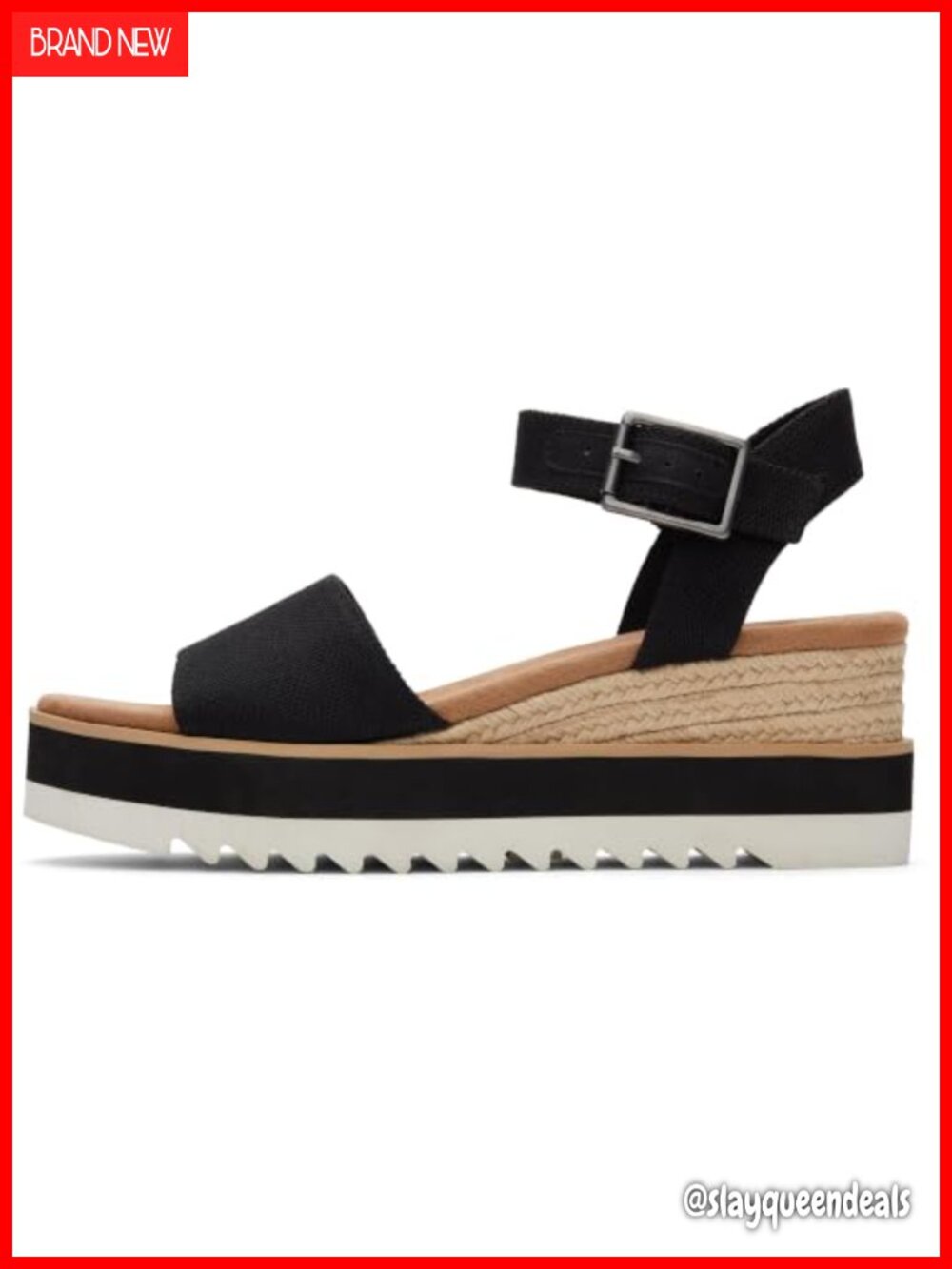 TOMS Diana Wedge Heel Sandal Canvas OrthoLite Insole Adjustable Ankle Strap